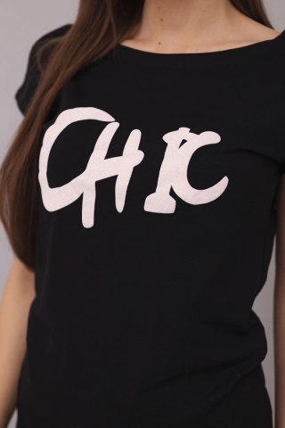 Bluzka damska bawełniana z nadrukiem CHIC czarna