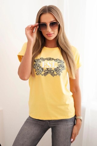 Bluzka damska bawełniana z ozdobnym nadrukiem ESL żółta