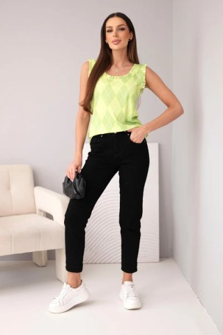 Bluzka damska wiskozowa bez rękawów w romby i falbanką przy dekolcie zielona