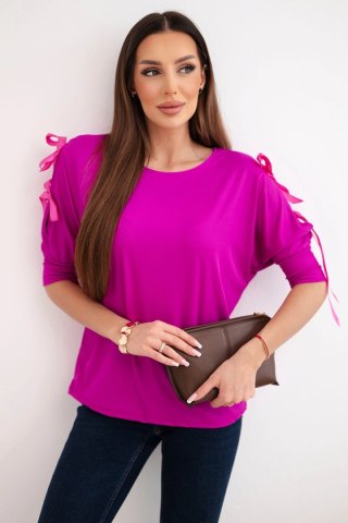 Bluzka damska wiskozowa z ozdobnymi wstążkami ciemno fioletowa