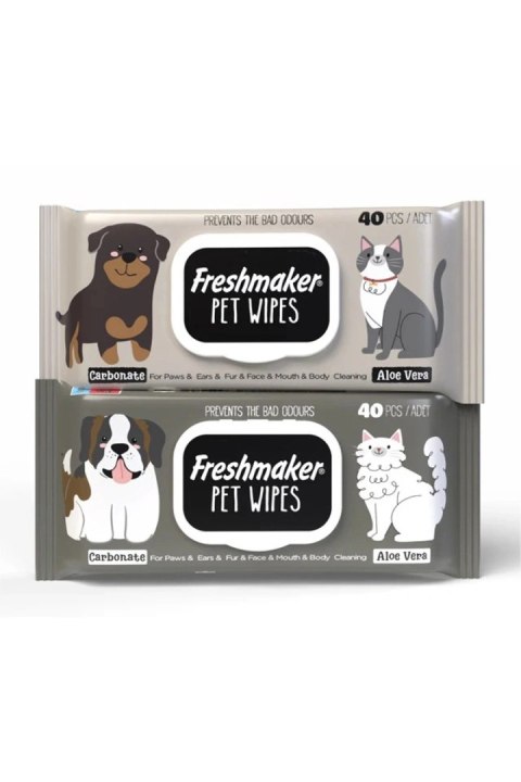 Chusteczki pielęgnacyjne dla zwierząt z węglem aktywnym i aloesem 40 szt.