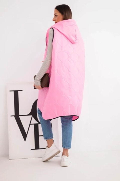 Kamizelka damska pikowana Plus Size z kapturem zapinana na zamek cukierkowy róż