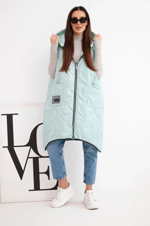 Kamizelka damska pikowana Plus Size z kapturem zapinana na zamek miętowa