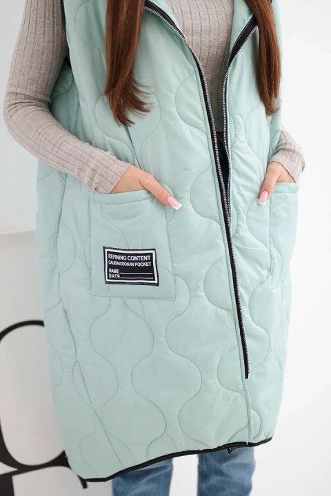 Kamizelka damska pikowana Plus Size z kapturem zapinana na zamek miętowa