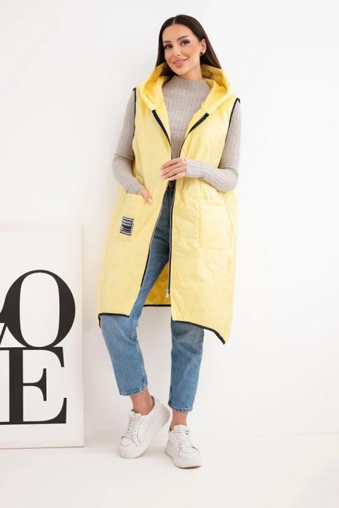 Kamizelka damska pikowana Plus Size z kapturem zapinana na zamek żółta