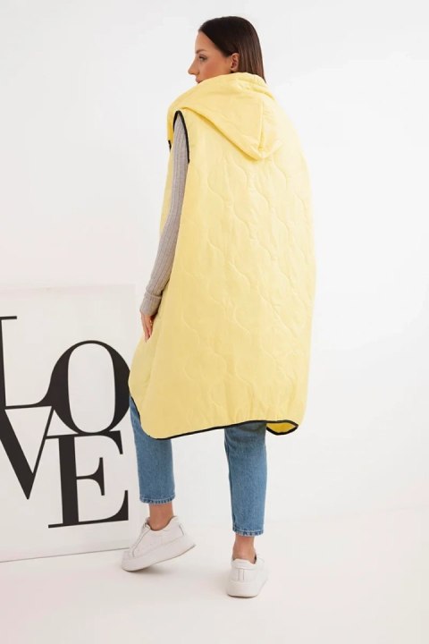 Kamizelka damska pikowana Plus Size z kapturem zapinana na zamek żółta