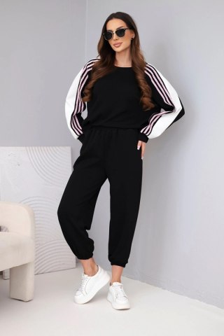 Komplet damski masełkowy z lampasem i ściągaczem czarny