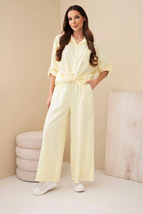 Komplet damski masełkowy z lampasem i ściągaczem żółty