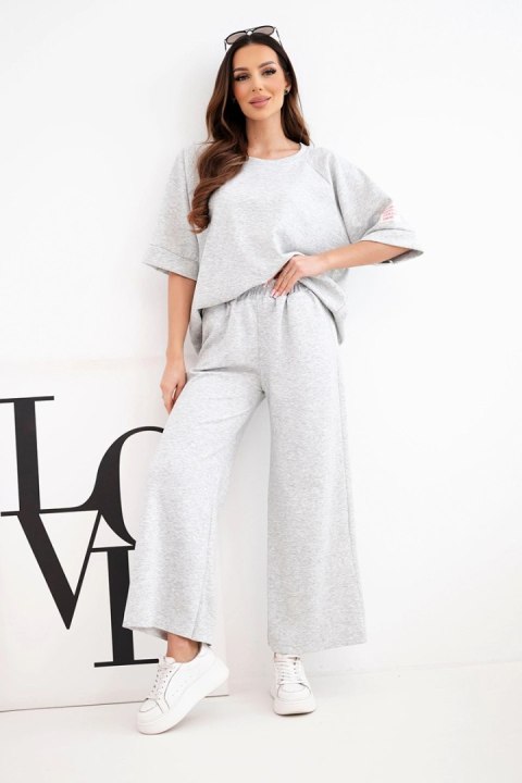 Komplet damski masełkowy z wiskozy bluza i szerokie spodnie szary melanż