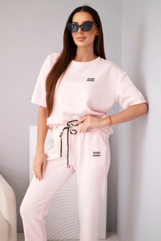 Komplet damski wiskozowy masełko z krótkim rękawem i spodniami z podwijaną nogawką cukierkowy róż