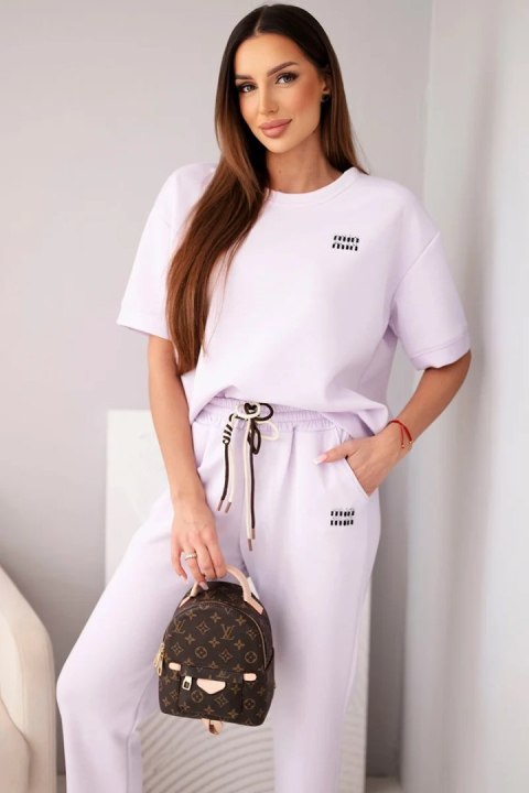 Komplet damski wiskozowy masełko z krótkim rękawem i spodniami z podwijaną nogawką jasny fioletowy