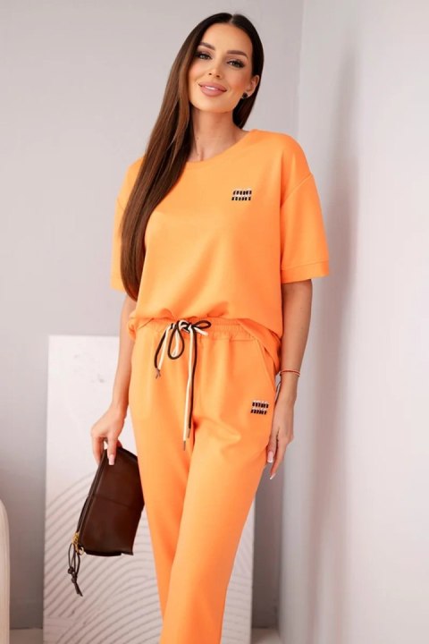 Komplet damski wiskozowy masełko z krótkim rękawem i spodniami z podwijaną nogawką pomarańczowy