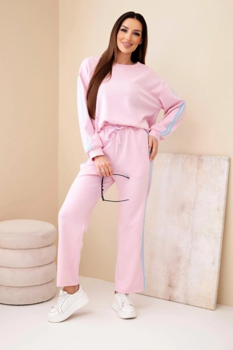 Komplet damski wiskozowy masełko z lampasami pudrowy róż