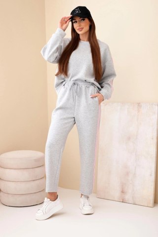 Komplet damski wiskozowy masełko z lampasami szary