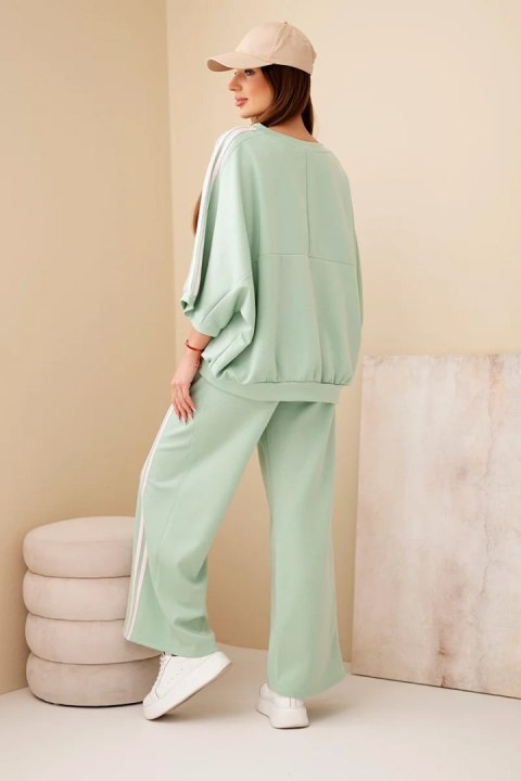 Komplet damski wiskozowy masełko z szeroką nogawką i luźną bluzą ciemny miętowy