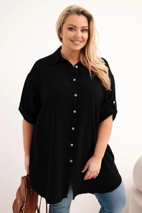 Koszula damska Plus Size z wiskozy z dłuższym tyłem czarna