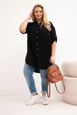 Koszula damska Plus Size z wiskozy z dłuższym tyłem czarna