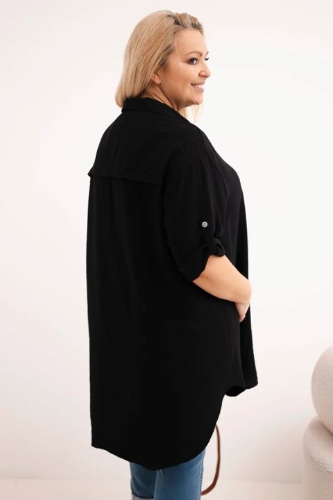 Koszula damska Plus Size z wiskozy z dłuższym tyłem czarna