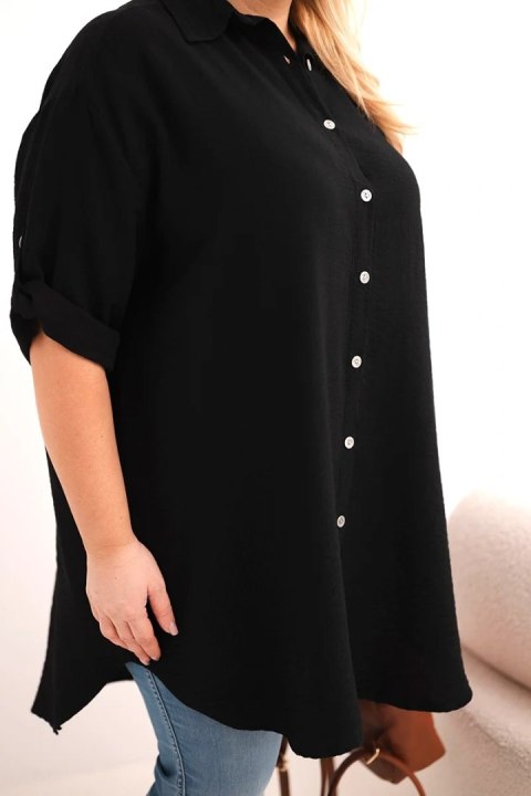 Koszula damska Plus Size z wiskozy z dłuższym tyłem czarna