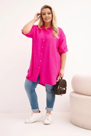 Koszula damska Plus Size z wiskozy z dłuższym tyłem fuksja