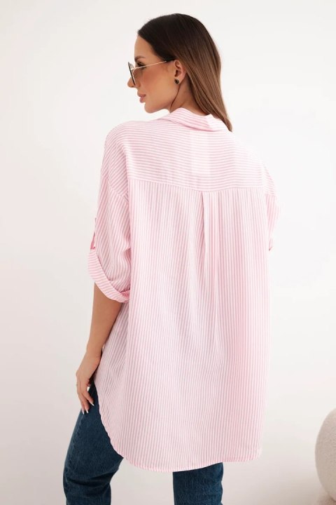 Koszula damska bawełniana w paski z haftowanym sercem cukierkowy róż