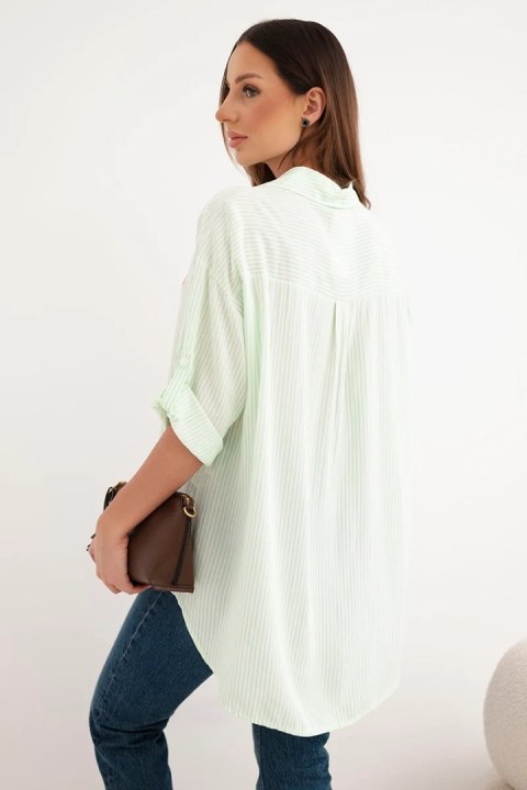 Koszula damska bawełniana w paski z haftowanym sercem miętowa