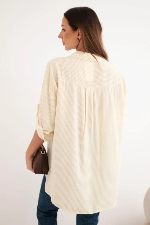 Koszula damska bawełniana w paski z haftowanym sercem żółta