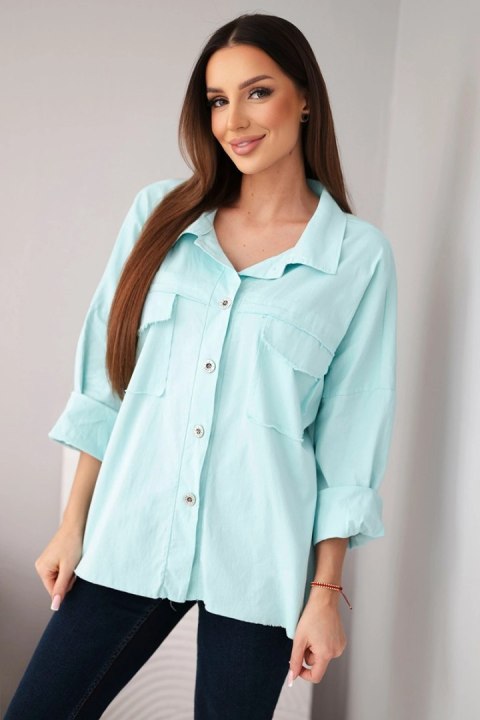 Koszula damska bawełniana z kieszeniami miętowa