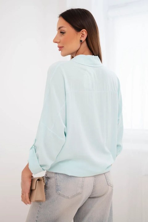 Koszula damska z wiskozą z ozdobnymi guzikami i kołnierzem miętowa