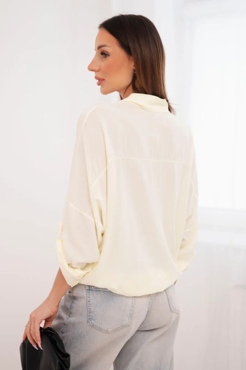 Koszula damska z wiskozą z ozdobnymi guzikami i kołnierzem żółta