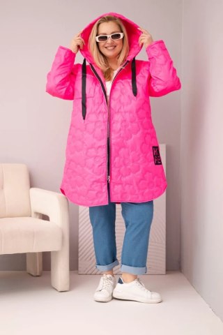 Kurtka damska Plus Size pikowana z kapturem i napisem HOPE różowy neon