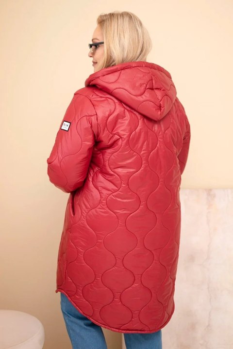 Kurtka damska Plus Size zimowa pikowana z kapturem bordowa