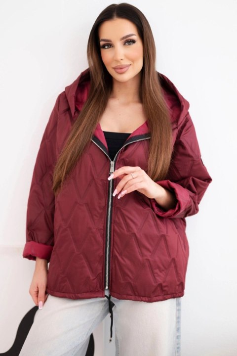 Kurtka damska wiosenna pikowana z kapturem i zamkiem śliwkowa