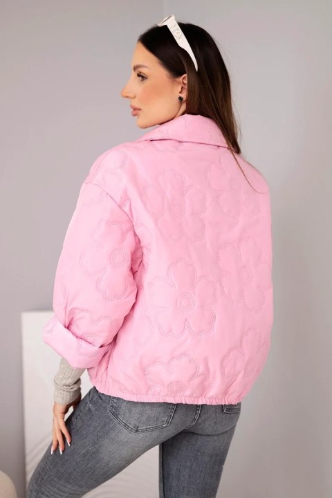 Kurtka damska wiosenna pikowana z kwiatowym wzorem cukierkowy róż