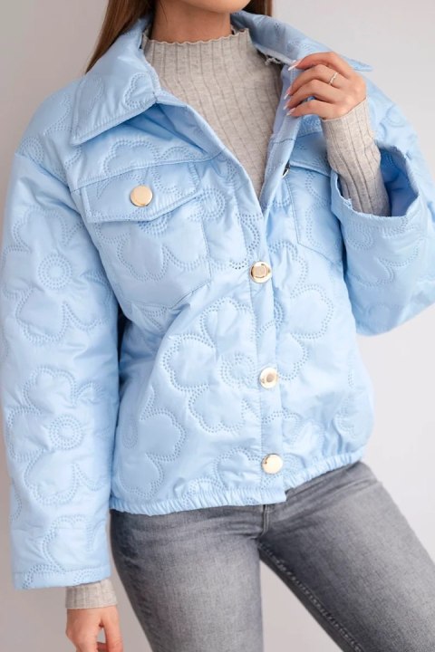 Kurtka damska wiosenna pikowana z kwiatowym wzorem niebieska