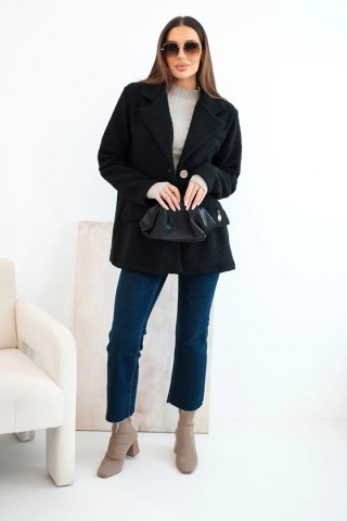 Kurtka damska z miękkiego baranka z kołnierzem czarna