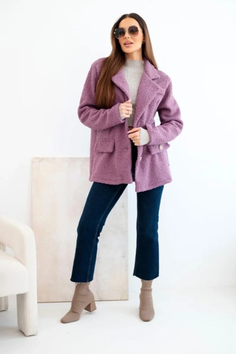 Kurtka damska z miękkiego baranka z kołnierzem fioletowa