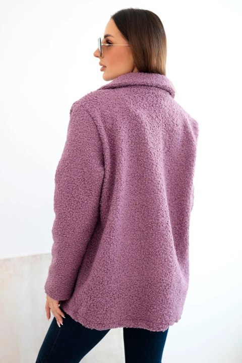 Kurtka damska z miękkiego baranka z kołnierzem fioletowa