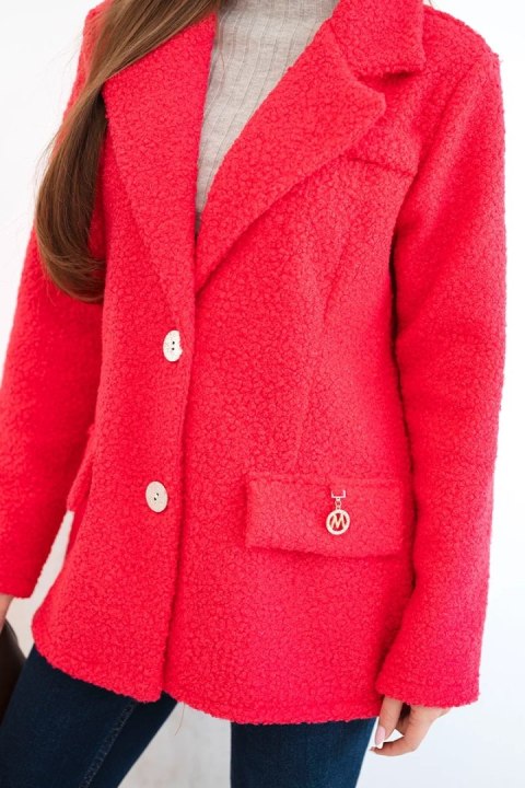 Kurtka damska z miękkiego baranka z kołnierzem fuksja