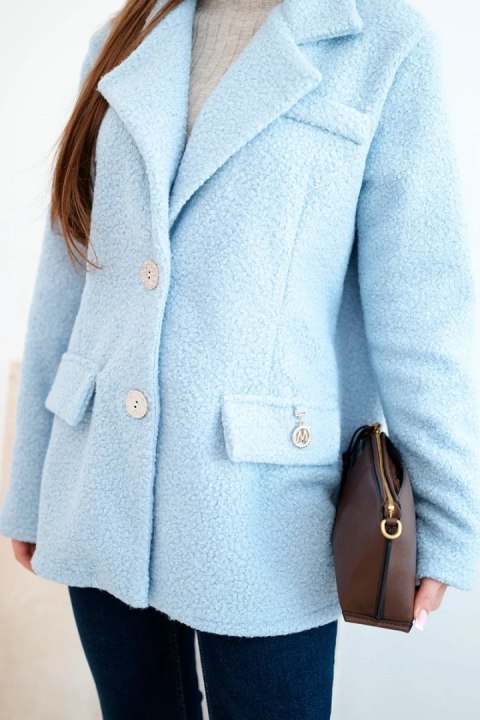 Kurtka damska z miękkiego baranka z kołnierzem niebieska
