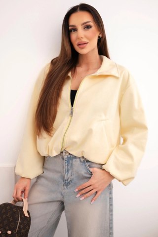 Kurtka damska z zamkiem i bufiastym rękawem żółta