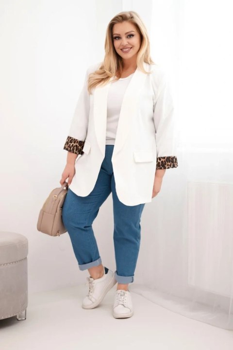 Marynarka damska Plus Size z podszewką w panterkę ecru