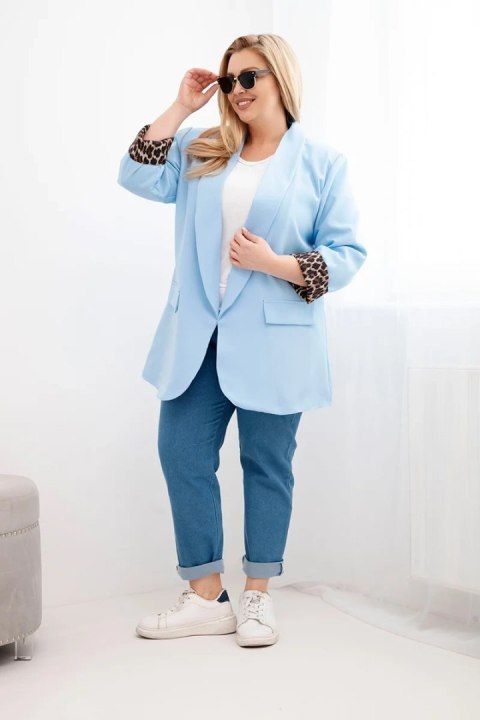 Marynarka damska Plus Size z podszewką w panterkę niebieska