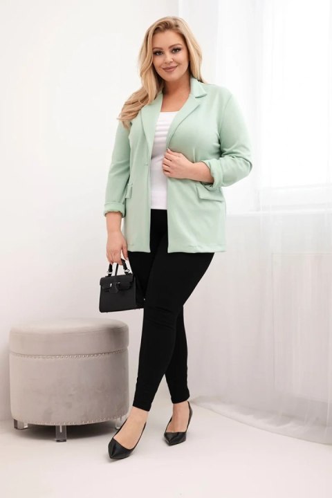 Marynarka damska z wiskozy Plus Size z długim rękawem i kołnierzem ciemno miętowa
