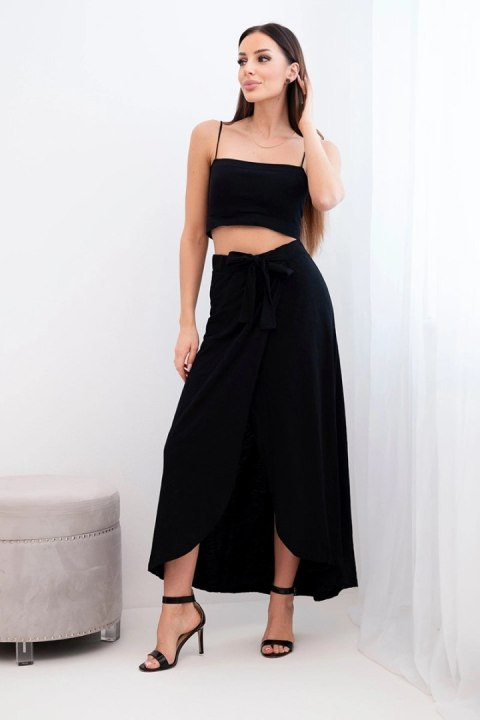 Spódnica damska bawełniana kopertowa maxi z wiązaniem czarna