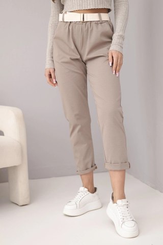 Spodnie damskie bawełniane z paskiem i podwijaną nogawką fango