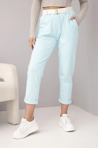 Spodnie damskie bawełniane z paskiem i podwijaną nogawką miętowe