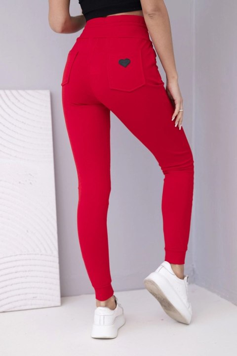 Spodnie damskie dresowe bawełniane z wysokim stanem i wiązaniem czerwone