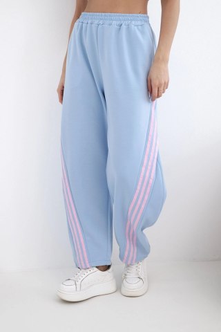 Spodnie damskie masełkowe z wiskozy z lampasem niebieskie