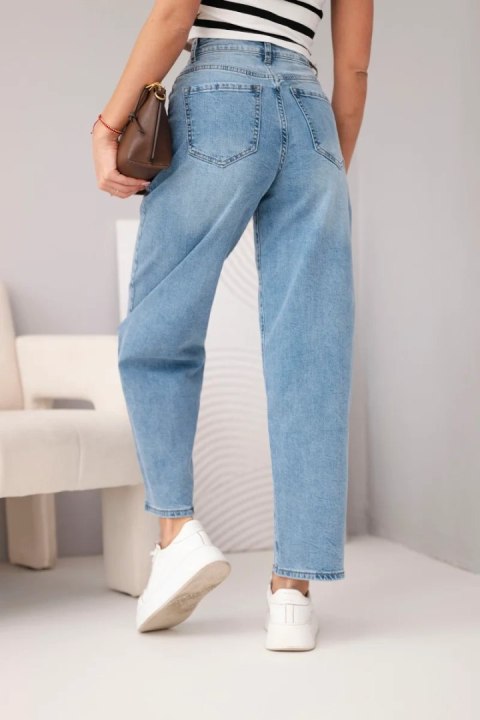 Spodnie damskie skater z wysokim stanem i luźną nogawką jeansowe